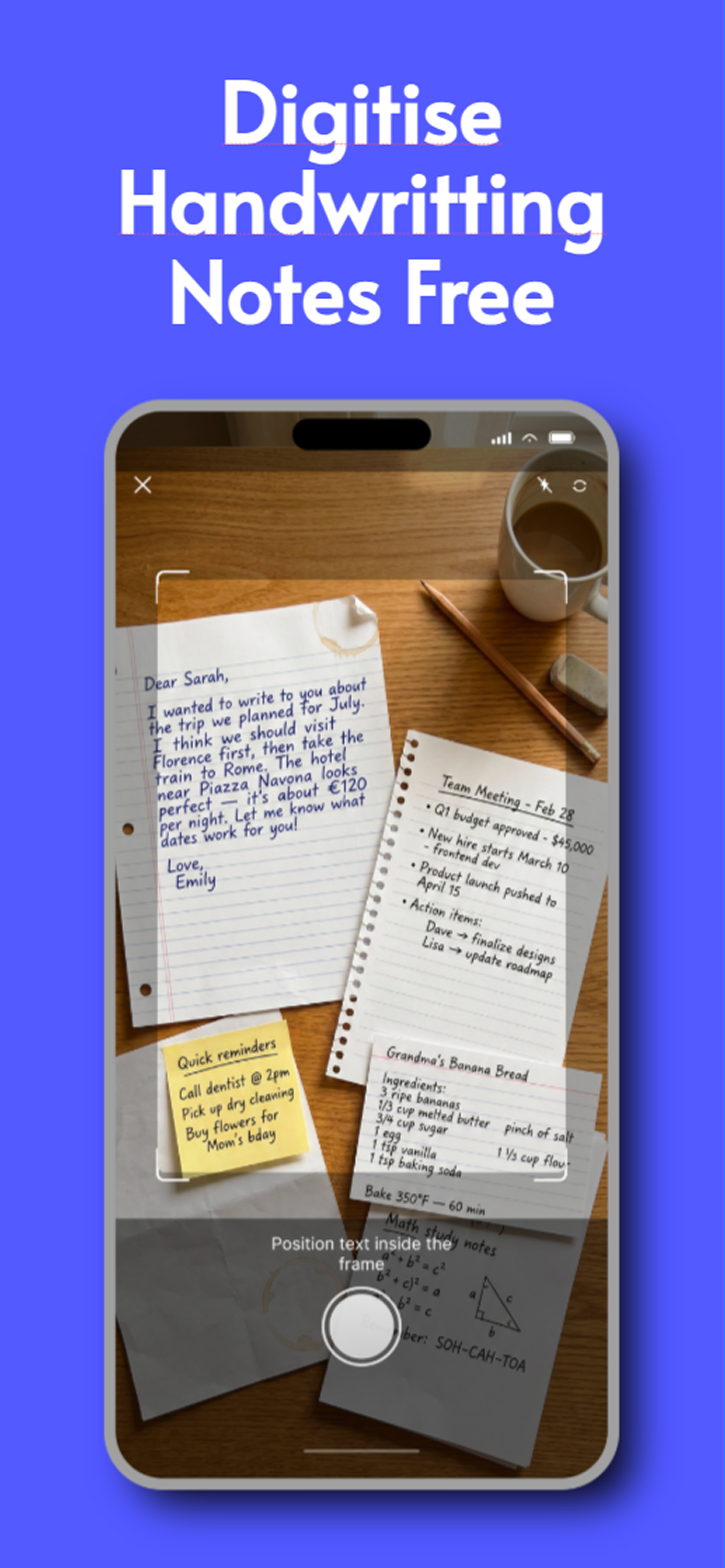 Textora scanning handwritten notes and converting to digital text