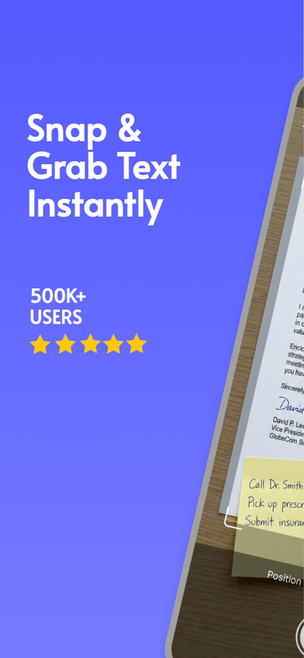 Textora App - AI text scanner interface showing organized info cards